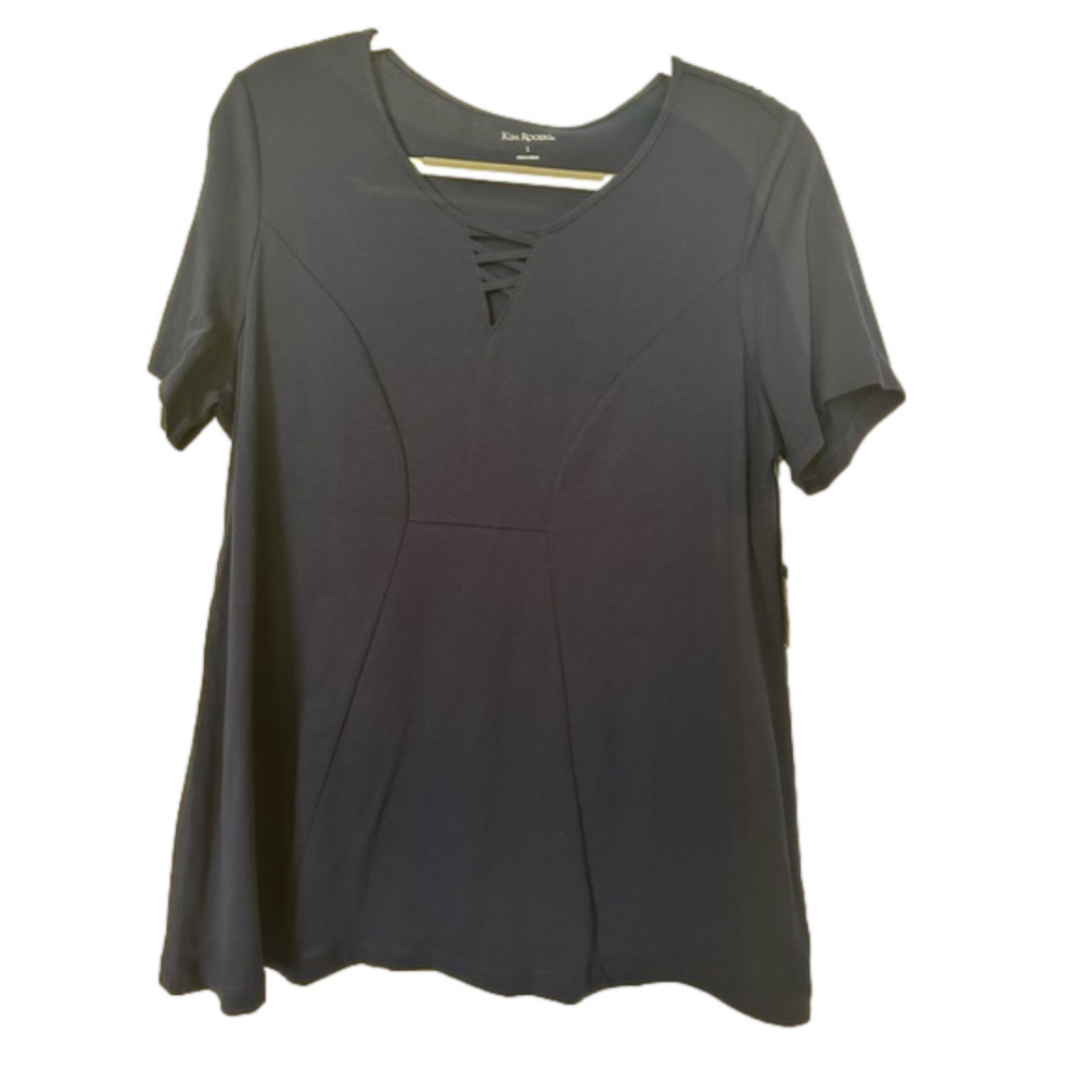 Kim Rogers Navy Blue Casual Harbor Short Sleeve NWT